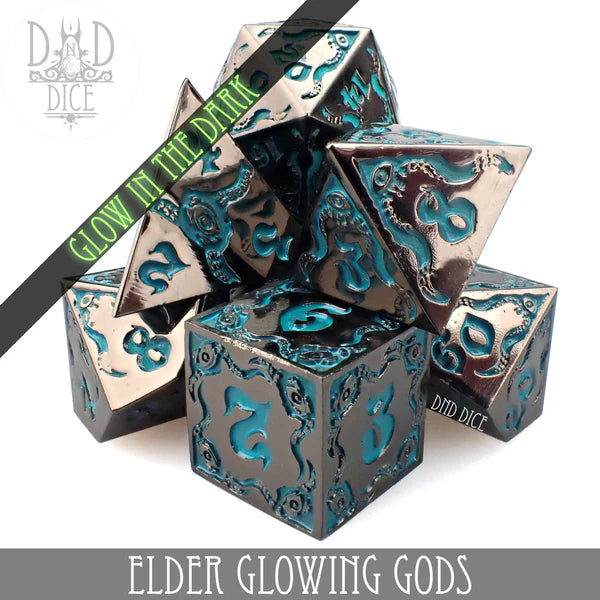 DND Dice Poly 7 Metal Dice Set: Elder Glowing Gods | Odin's Place