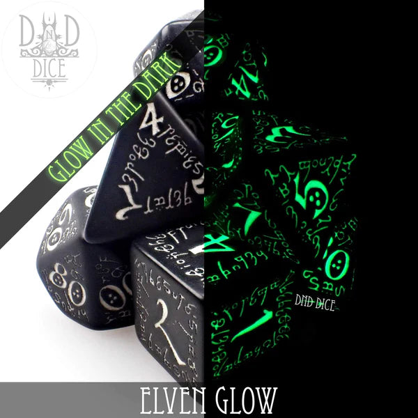 Q Workshop Elvish Dice Set Black Glow in the Dark | Odin's Place