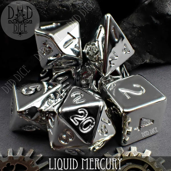 DND Dice Poly 7 Dice Set: Liquid Mercury | Odin's Place