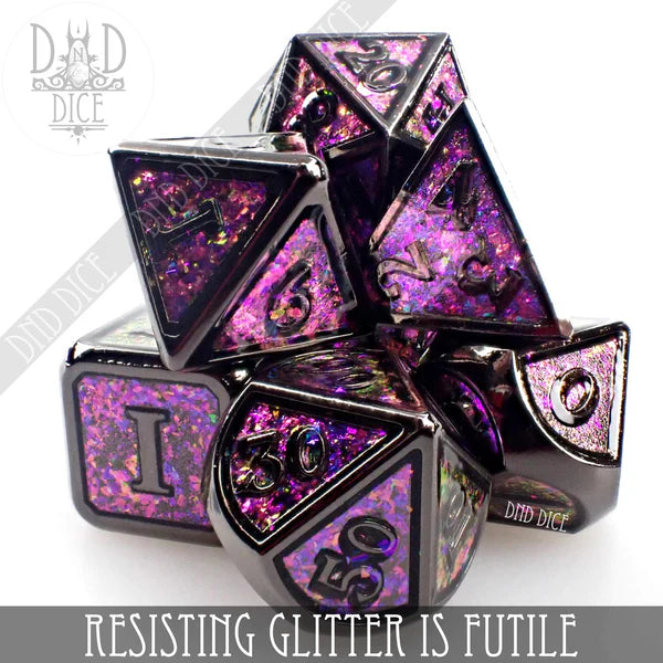 DND Dice Poly 7 Metal Dice Set: Resisting Glitter is Futile | Odin's Place