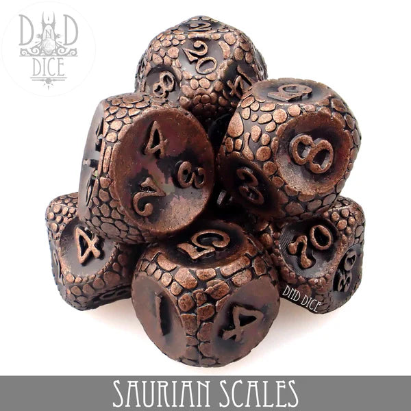 DND Dice Poly 7 Metal Dice Set: Saurian Scales | Odin's Place