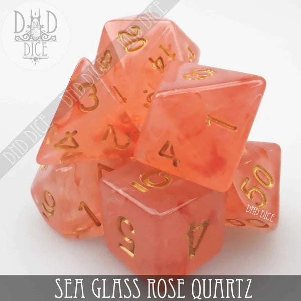 DND Dice Poly 7 Dice Set: Sea Glass Rose Quartz | Odin's Place