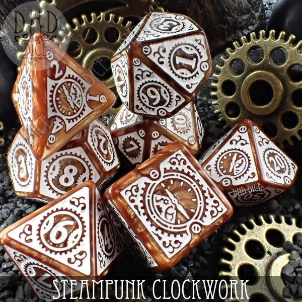 Q Workshop Poly 7 Dice Set: Steampunk Clockwork | Odin's Place