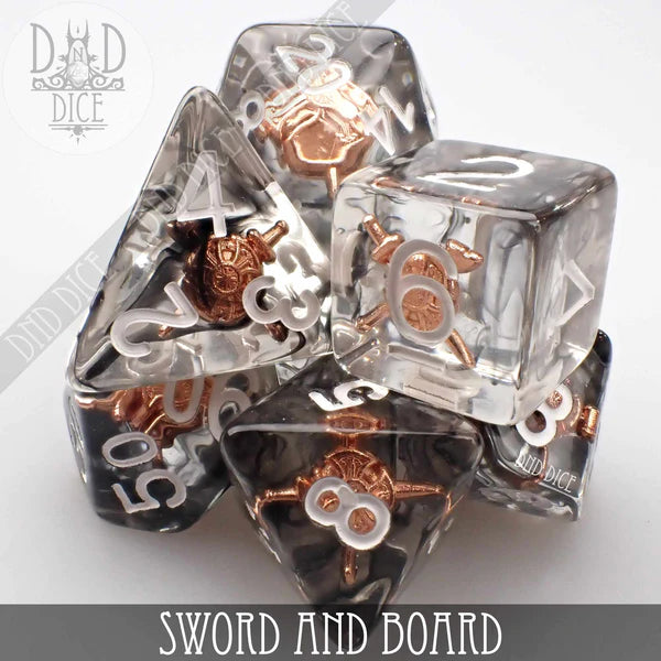 DND Dice Poly 7 Dice Set: Sword and Board | Odin's Place