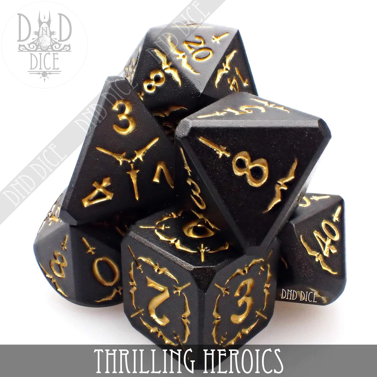 DND Dice Poly 7 Metal Dice Set: Thrilling Heroics | Odin's Place