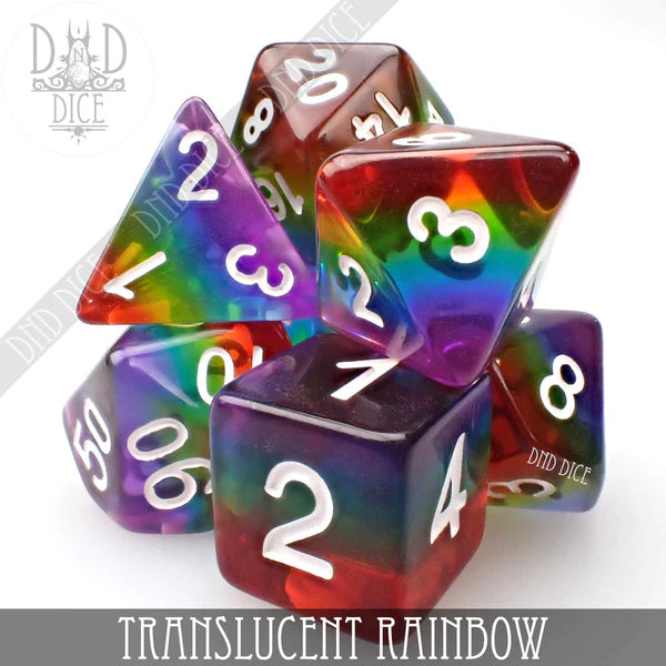 DND Dice Poly 7 Dice Set: Translucent Rainbow | Odin's Place