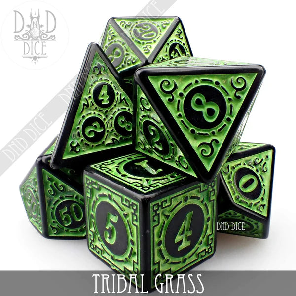DND Dice Poly 7 Dice Set: Tribal Grass | Odin's Place
