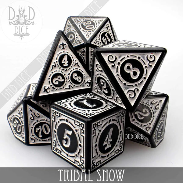 DND Dice Poly 7 Dice Set: Tribal Snow | Odin's Place