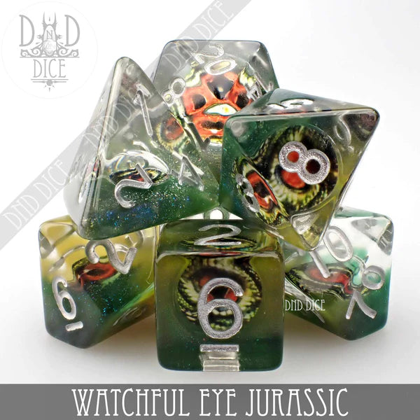 DND Dice Poly 7 Set: Watchful Eye Jurassic | Odin's Place