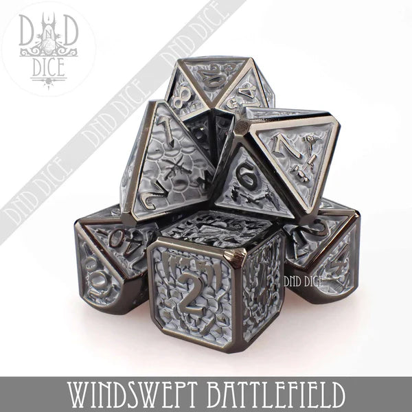DND Dice Poly 7 Metal Dice Set: Windswept Battlefield | Odin's Place