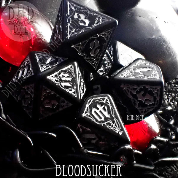 Q Workshop Poly 7 Dice Set: Bloodsucker Black and Silver | Odin's Place