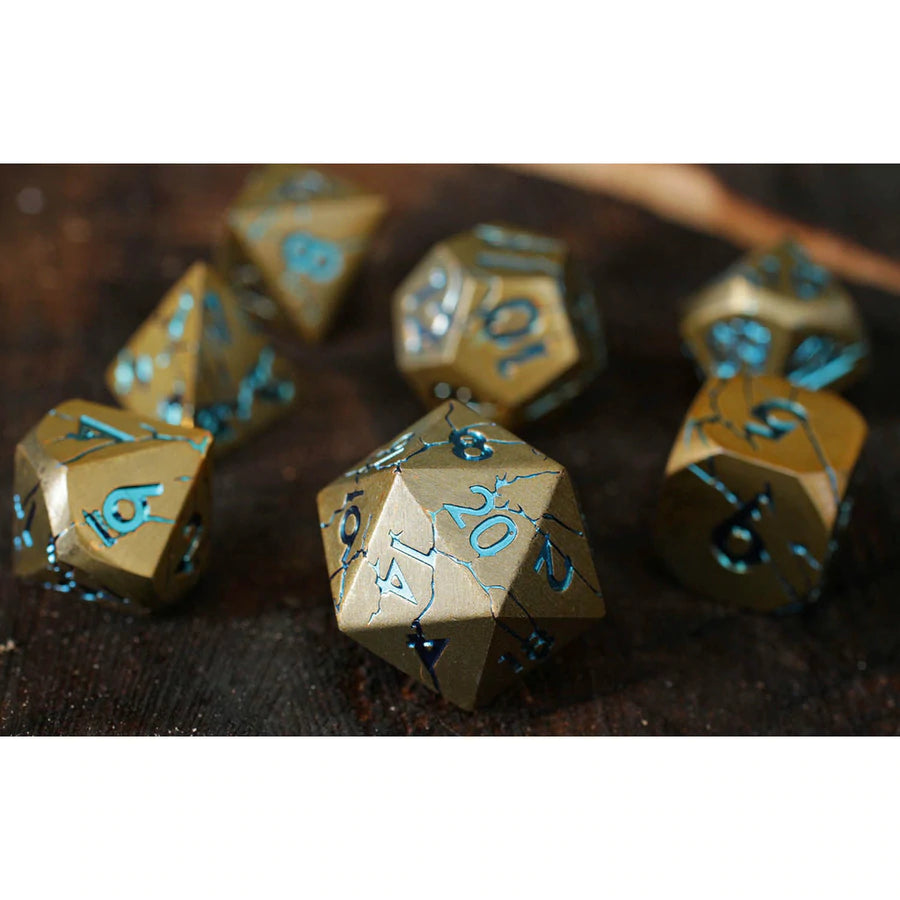 Forged Gaming Warworn Gold Poly 7 Metal Dice Set | Odin's Place