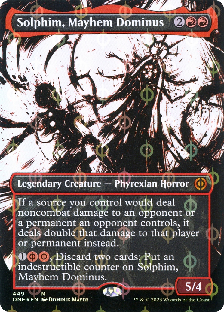 Solphim, Mayhem Dominus (Borderless Ichor Step-and-Compleat Foil) [Phyrexia: All Will Be One] | Odin's Place