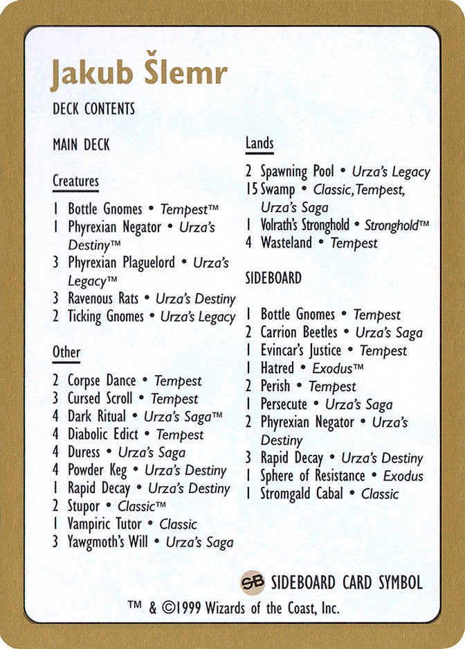 Jakub Slemr Decklist [World Championship Decks 1999] | Odin's Place