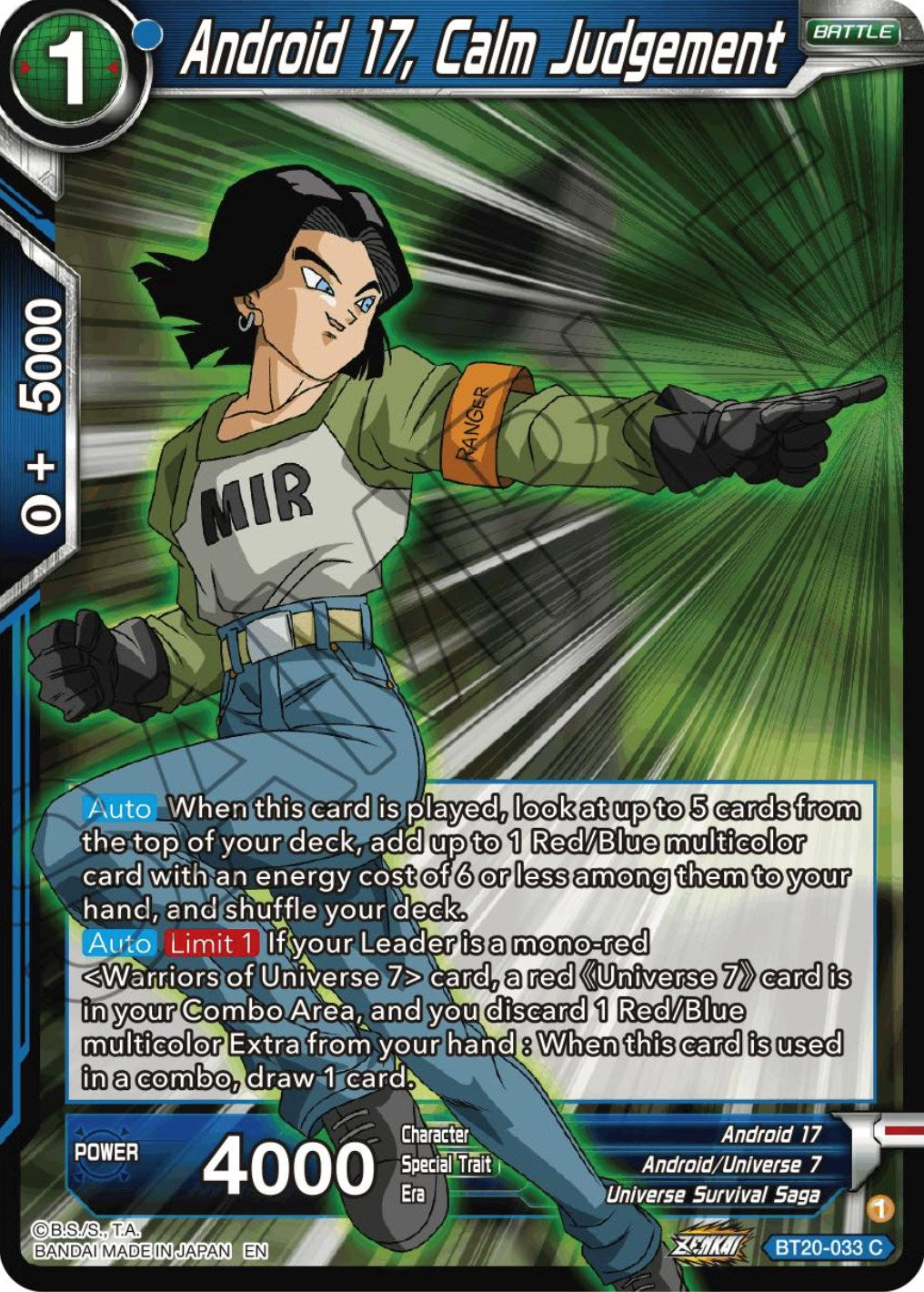 Android 17, Calm Judgement (BT20-033) [Power Absorbed] | Odin's Place