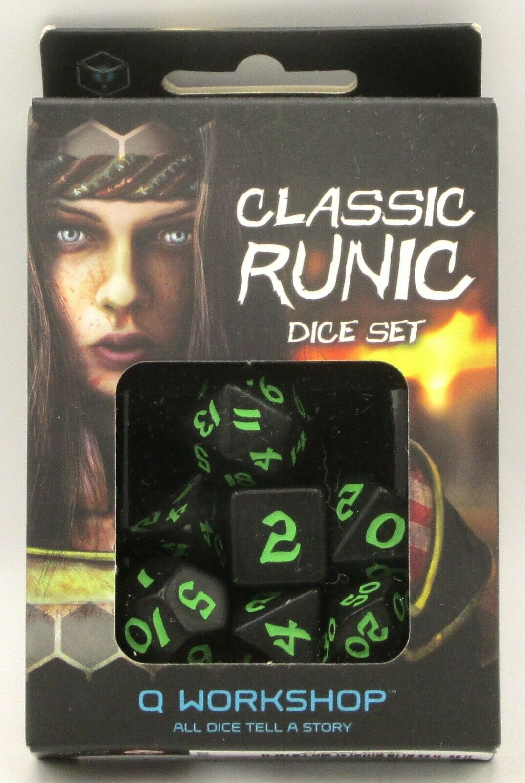 Q Workshop Classic Runic Dice Set Black and Green | Odin's Place