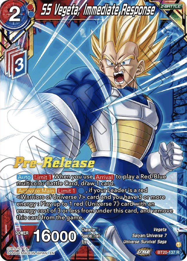 SS Vegeta, Immediate Response (BT20-137) [Power Absorbed Prerelease Promos] | Odin's Place