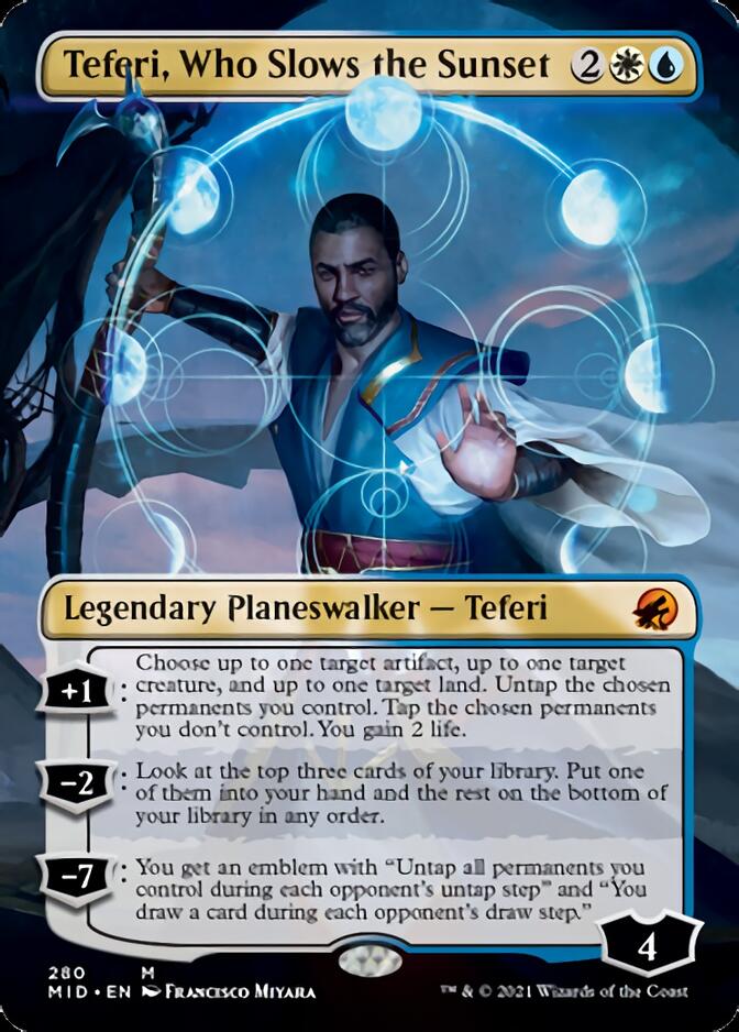 Teferi, Who Slows the Sunset (Borderless) [Innistrad: Midnight Hunt] | Odin's Place