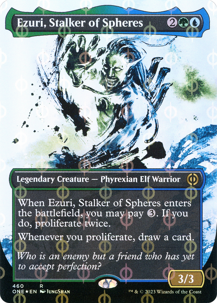 Ezuri, Stalker of Spheres (Borderless Ichor Step-and-Compleat Foil) [Phyrexia: All Will Be One] | Odin's Place