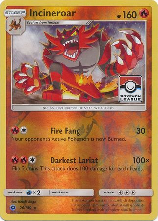 Incineroar (26/149) (League Promo) [Sun & Moon: Base Set] | Odin's Place
