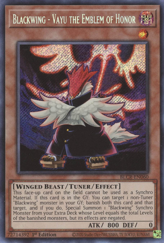 Blackwing - Vayu the Emblem of Honor [BLCR-EN060] Secret Rare | Odin's Place