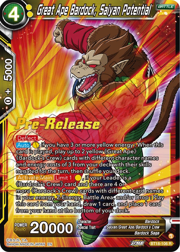 Great Ape Bardock, Saiyan Potential (BT18-106) [Dawn of the Z-Legends Prerelease Promos] | Odin's Place