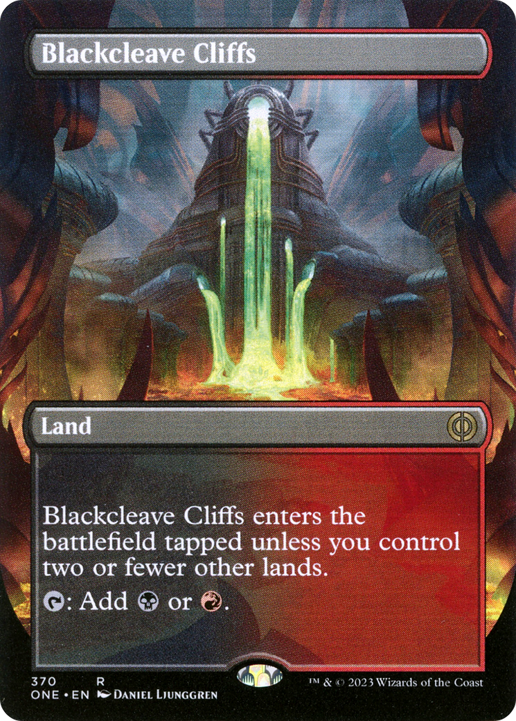 Blackcleave Cliffs (Borderless Alternate Art) [Phyrexia: All Will Be One] | Odin's Place