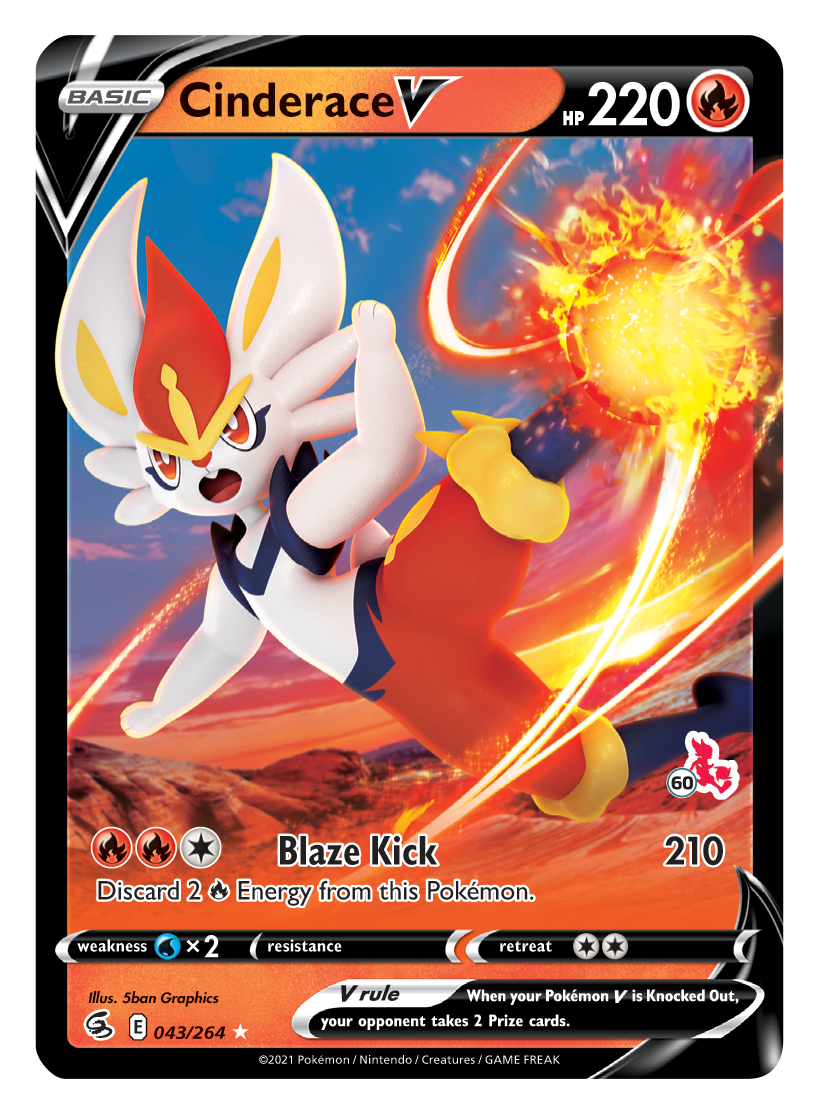 Cinderace V (043/264) (Cinderace Stamp #60) [Battle Academy 2022] | Odin's Place