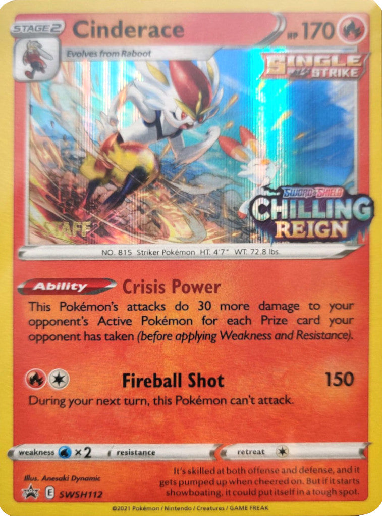 Cinderace (SWSH112) (Staff Prerelease Promo) [Sword & Shield: Black Star Promos] | Odin's Place