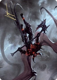 Burning-Rune Demon Art Card (Gold-Stamped Signature) [Kaldheim Art Series] | Odin's Place