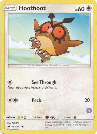 Hoothoot (106/147) (Deck Exclusive #1) [Sun & Moon: Trainer Kit - Alolan Sandslash] | Odin's Place