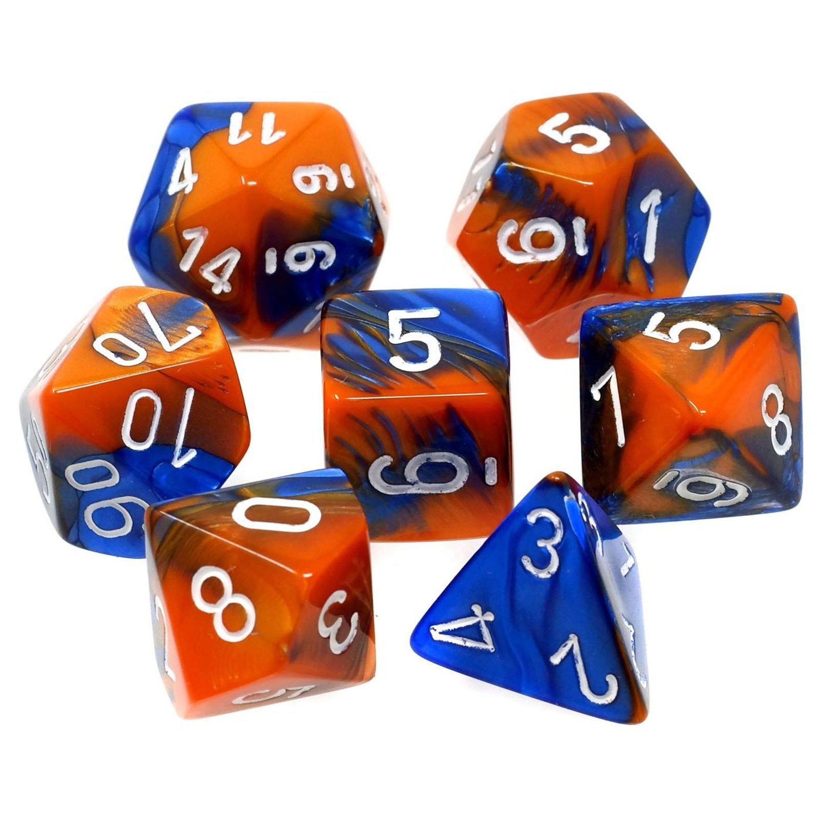 Chessex Gemini Blue and Orange with White Poly 7 Set | Odin's Place