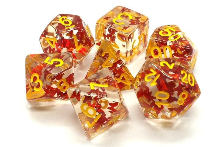 Old School Dice Infused Orange Butterfly  Poly 7 Set | Odin's Place