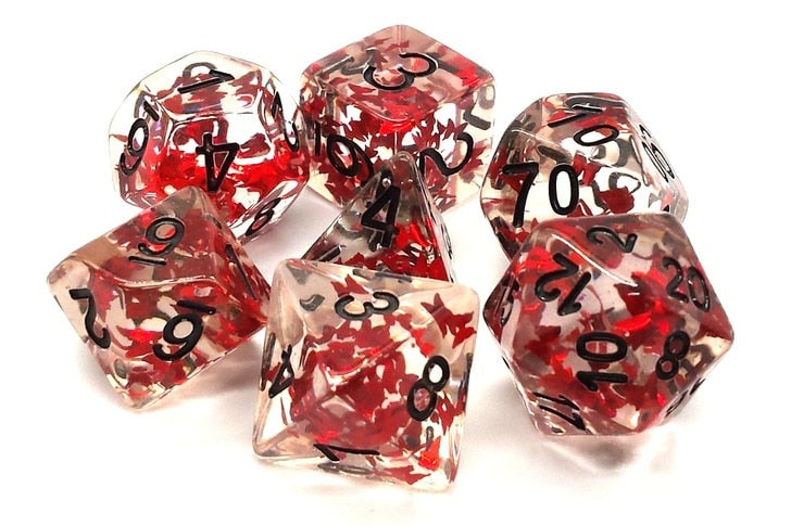 Old School Dice Infused Red Butterfly Poly 7 Set | Odin's Place