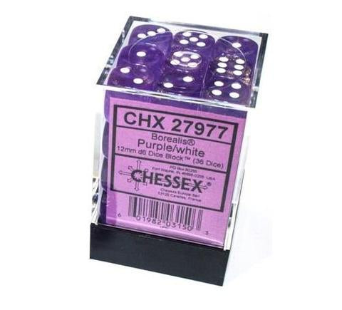 Chessex Borealis Glow in the Dark Light Purple With White 12mm D6 Dice Set | Odin's Place