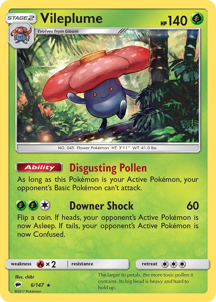 Vileplume (6/147) (Prerelease Kit Exclusive) (Theme Deck Exclusive) [Sun & Moon: Burning Shadows] | Odin's Place