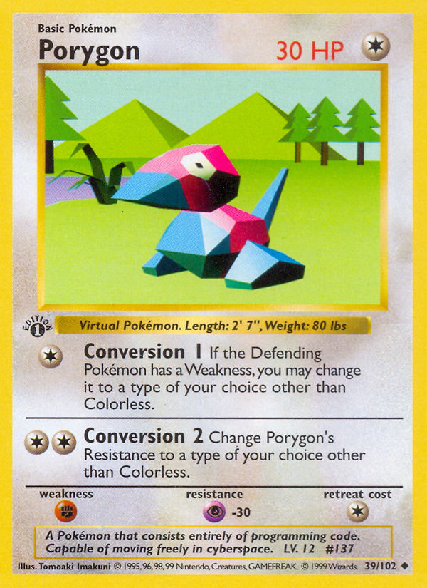 Porygon (39/102) (Shadowless) [Base Set 1st Edition] | Odin's Place