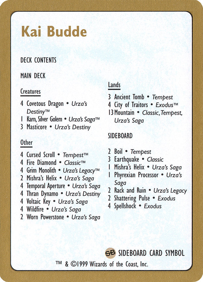 Kai Budde Decklist [World Championship Decks 1999] | Odin's Place