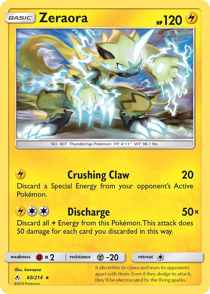Zeraora (60/214) (Cracked Ice Holo) (Theme Deck Exclusive) [Sun & Moon: Unbroken Bonds] | Odin's Place