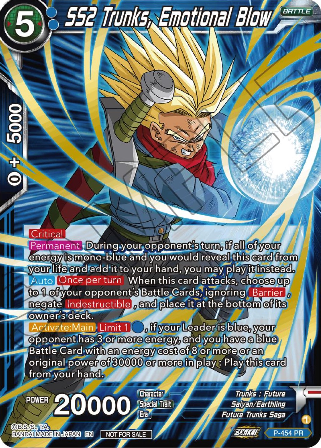 SS2 Trunks, Emotional Blow (Championship Selection Pack 2023 Vol.1) (Gold-Stamped) (P-454) [Tournament Promotion Cards] | Odin's Place