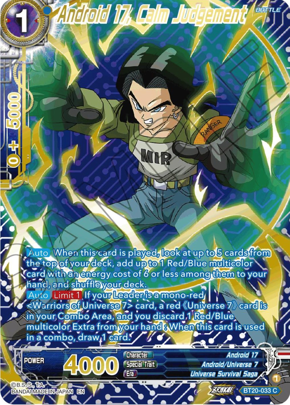 Android 17, Calm Judgement (Gold-Stamped) (BT20-033) [Power Absorbed] | Odin's Place
