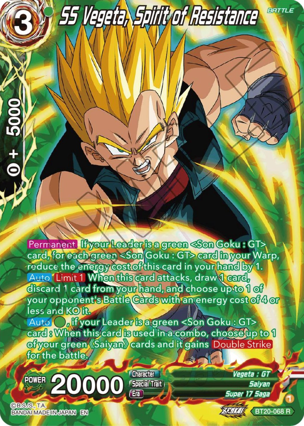 SS Vegeta, Spirit of Resistance (Silver Foil) (BT20-068) [Power Absorbed] | Odin's Place