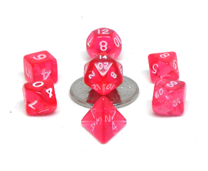 Chessex Transparent Mini Pink with White Poly 7 Set | Odin's Place