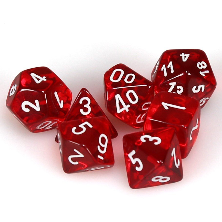 Chessex Translucent Red with white Poly 7 Set | Odin's Place