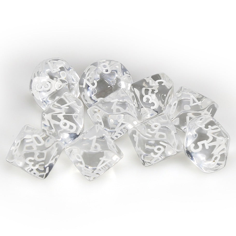 Chessex Translucent Clear with White d10 Set | Odin's Place