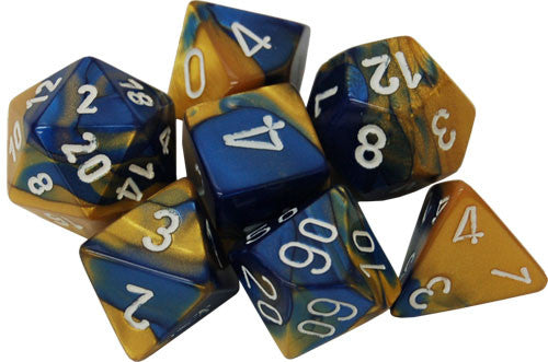 Chessex Gemini Blue and Gold with White Poly 7 Set | Odin's Place