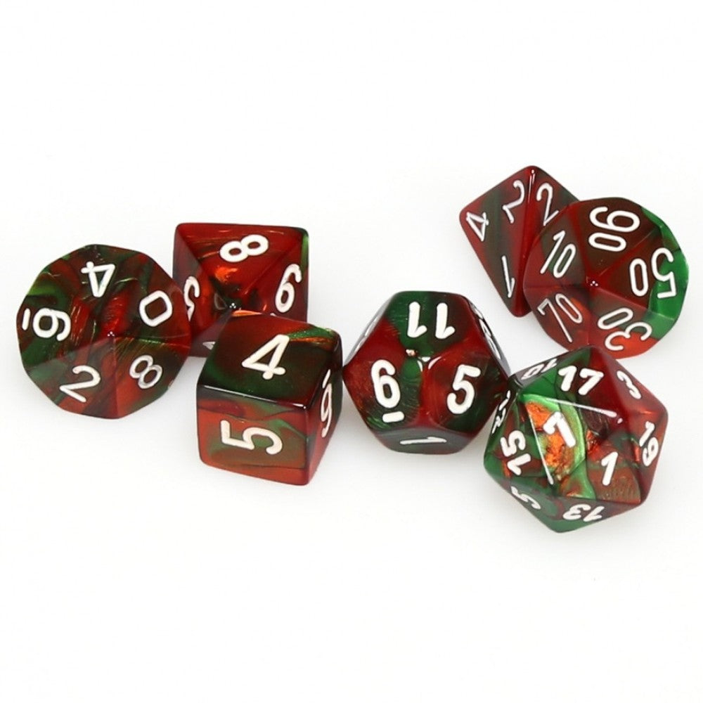 Chessex Gemini Green and Red with White Poly 7 Set | Odin's Place