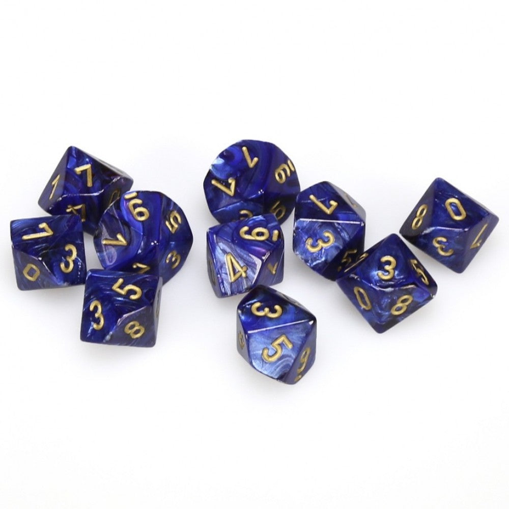 Chessex Scarab Royal Blue Swirl with Gold d10 Set | Odin's Place