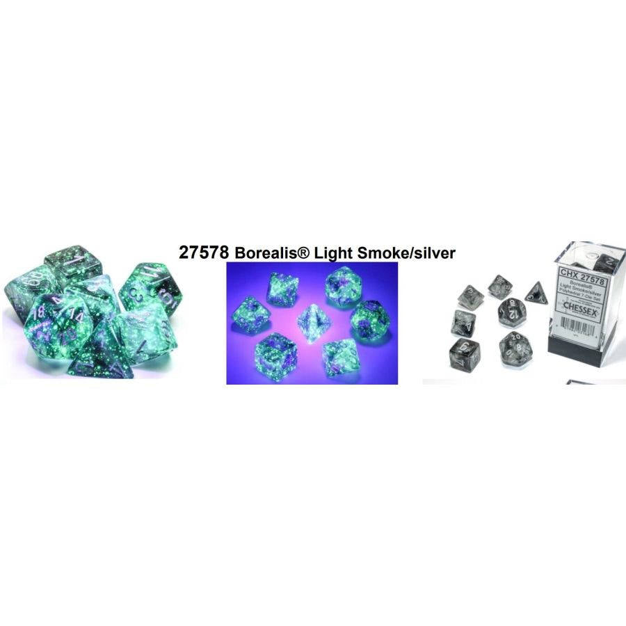 Chessex Smoke with Silver Poly 7 Dice Set | Odin's Place