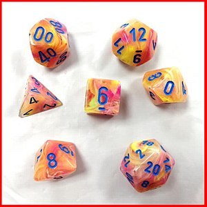 Chessex Lab Dice Festive Allusion with Blue Poly 7 Set | Odin's Place